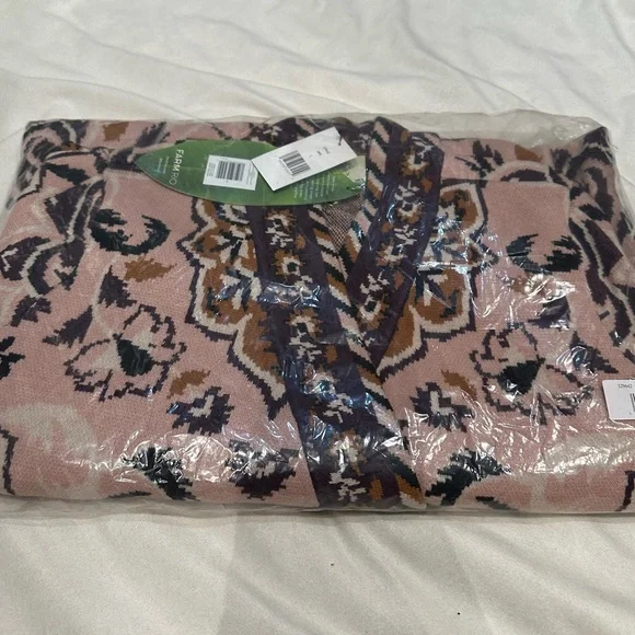 FARM RIO Glam Tapestry Knit Wrap Floral Sweater Mini Dress Cardigan Small New - Picture 5 of 16